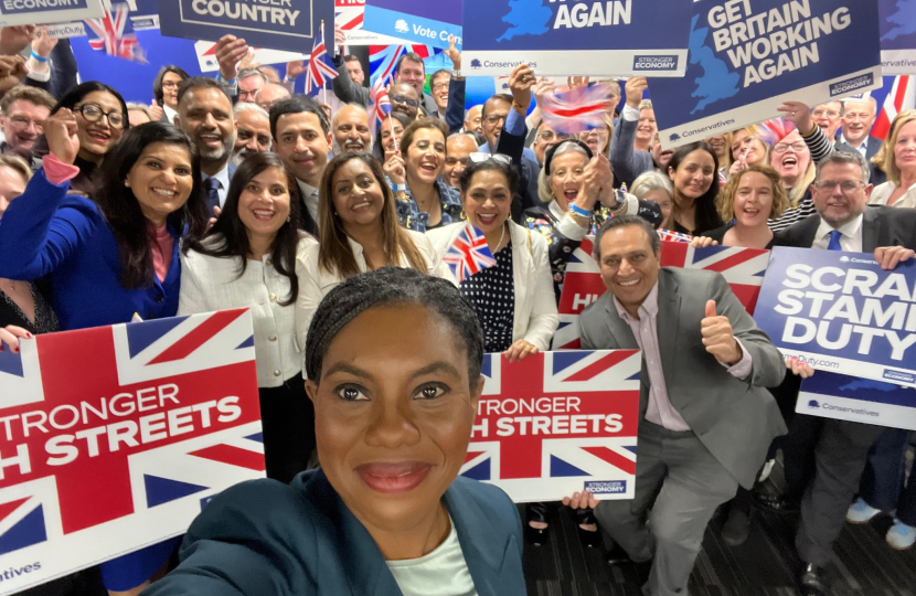Kemi Badenoch taking a selfie in Milton Keynes